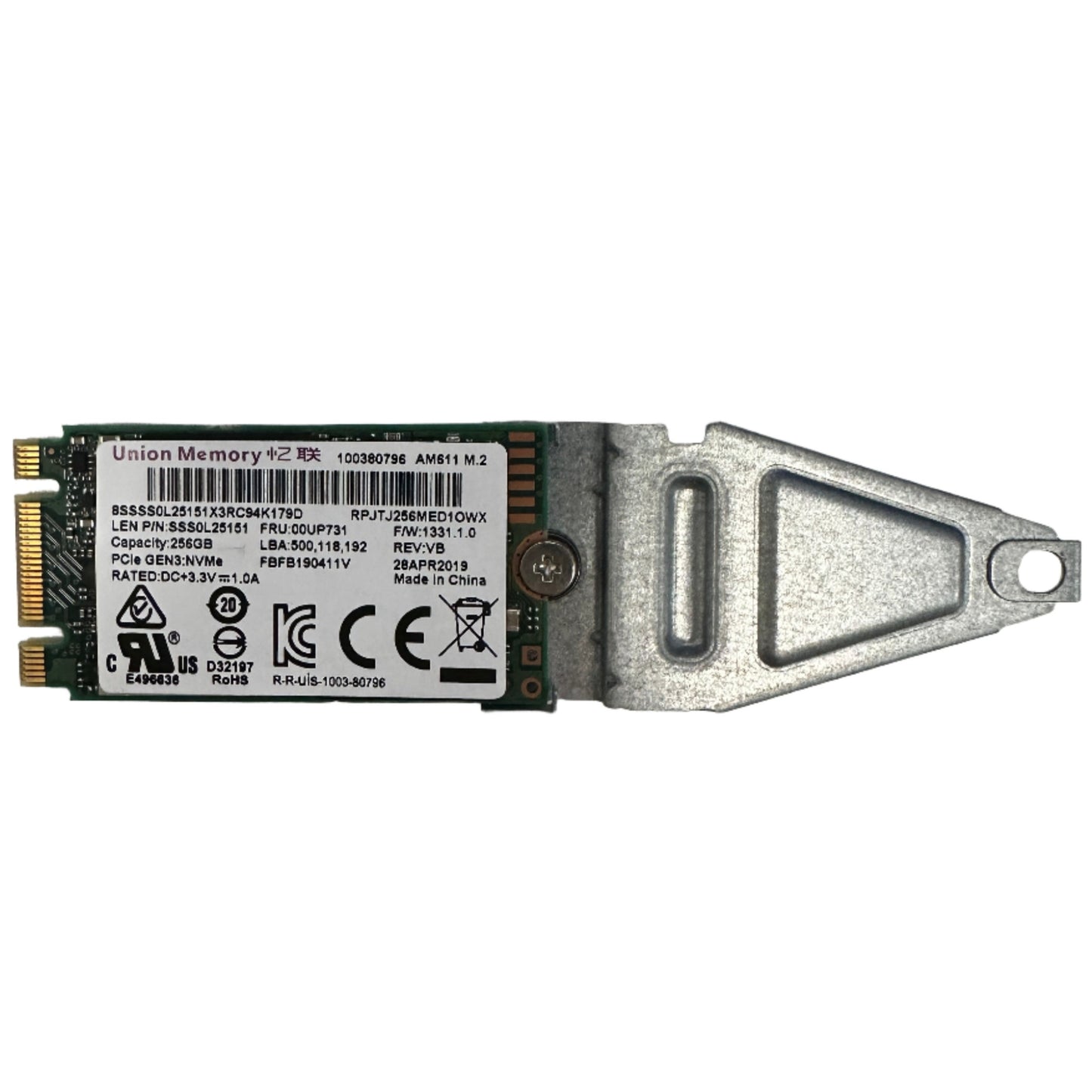 Union Memory 256GB M.2 2242 NVMe PCIe 3.0 SSD Pulls w/2280 adaptor