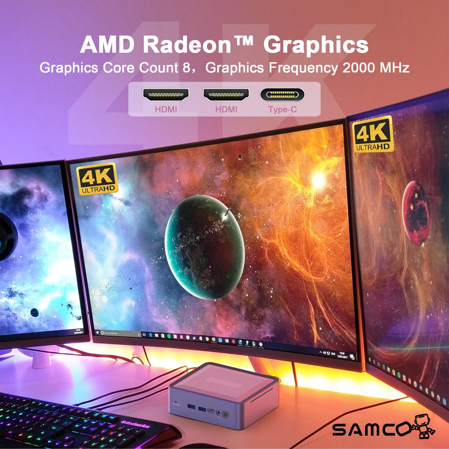 Samco GA01-550 Mini PC AMD Ryzen7 5825U 16/32GB RAM 512GB/1TB SSD Wi-Fi 6E Windows 11 Pro