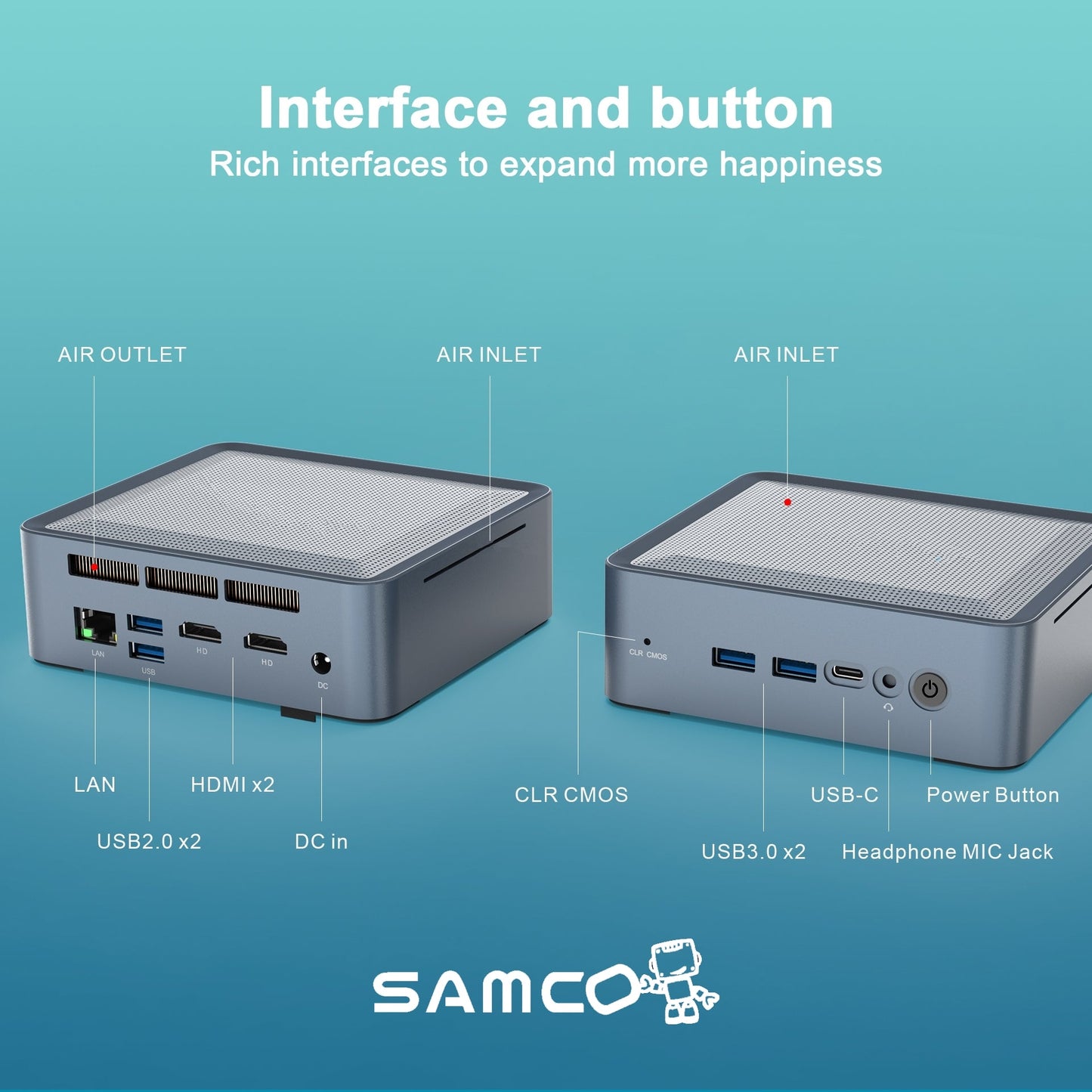 Samco GA01-550 Mini PC AMD Ryzen7 5825U 16/32GB RAM 512GB/1TB SSD Wi-Fi 6E Windows 11 Pro