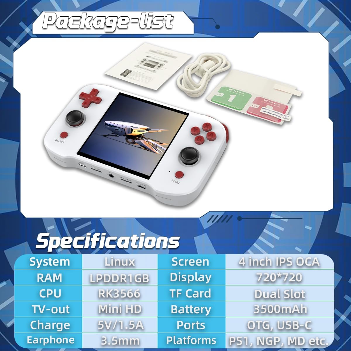 R46S Handheld Retro Game Console – 4-Inch Screen, 64GB Storage, Black & White Colors, Portable Gaming Device