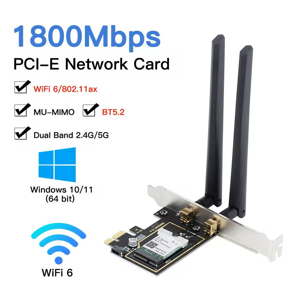 PCIe WIFI 6 + BT 5.2 Dual Band 1800Mbps Card