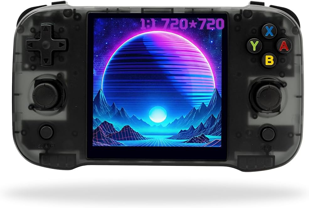 R46S Handheld Retro Game Console – 4-Inch Screen, 64GB Storage, Black & White Colors, Portable Gaming Device