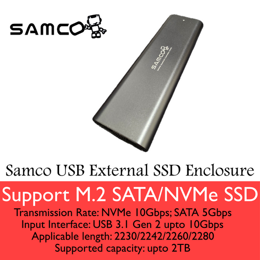 SAMCO M2 SATA/NVME USB3.2 10Gbps External SSD Enclosure