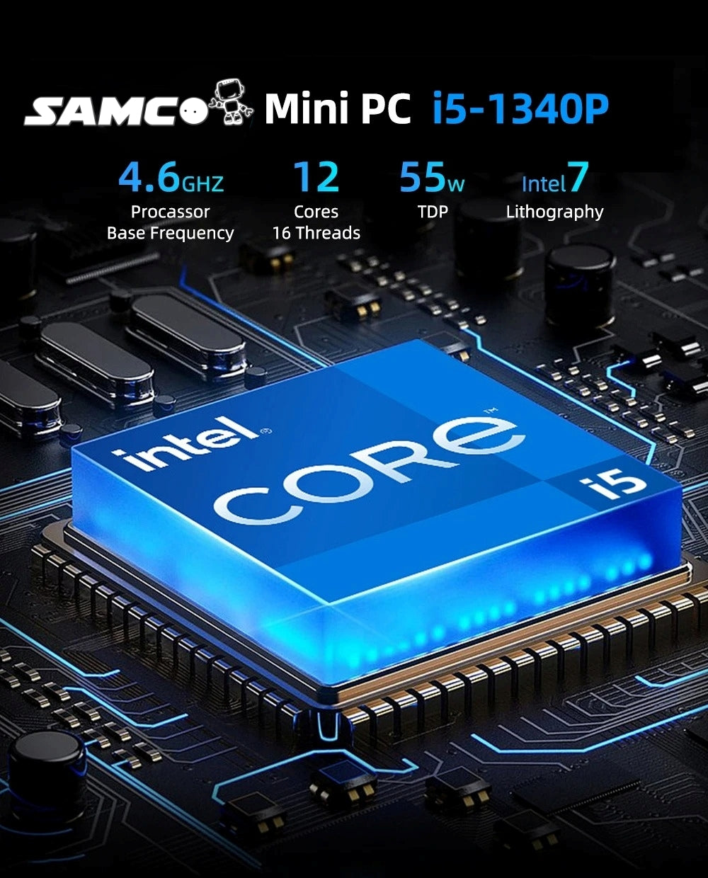 Samco GT02-1300 Mini PC, Intel Core i5-1340P, 16GB or 32GB RAM, 512GB or 1TB SSD, Wi-Fi 6, Windows 11 Pro