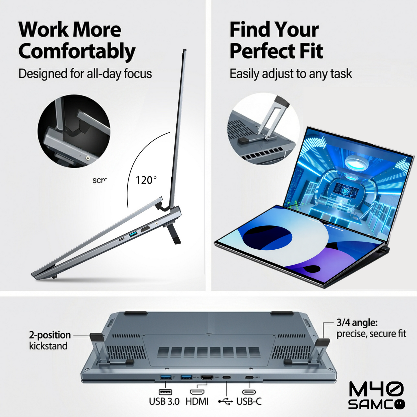 SAMCO M40 Silver CI7-1360P 16/32GB RAM 512GB/1TB SSD 16in+16in 1920x1200 Dual Touch W11P w/PEN