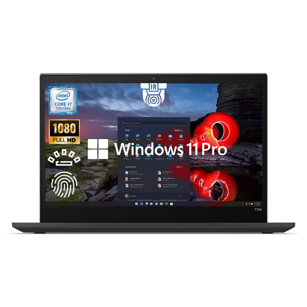 Lenovo ThinkPad T14s Gen2, Business Laptop, Intel Core i7-1185G7, 16GB RAM, 512GB SSD, 14", FHD, Windows 11 Pro Black Refurbished