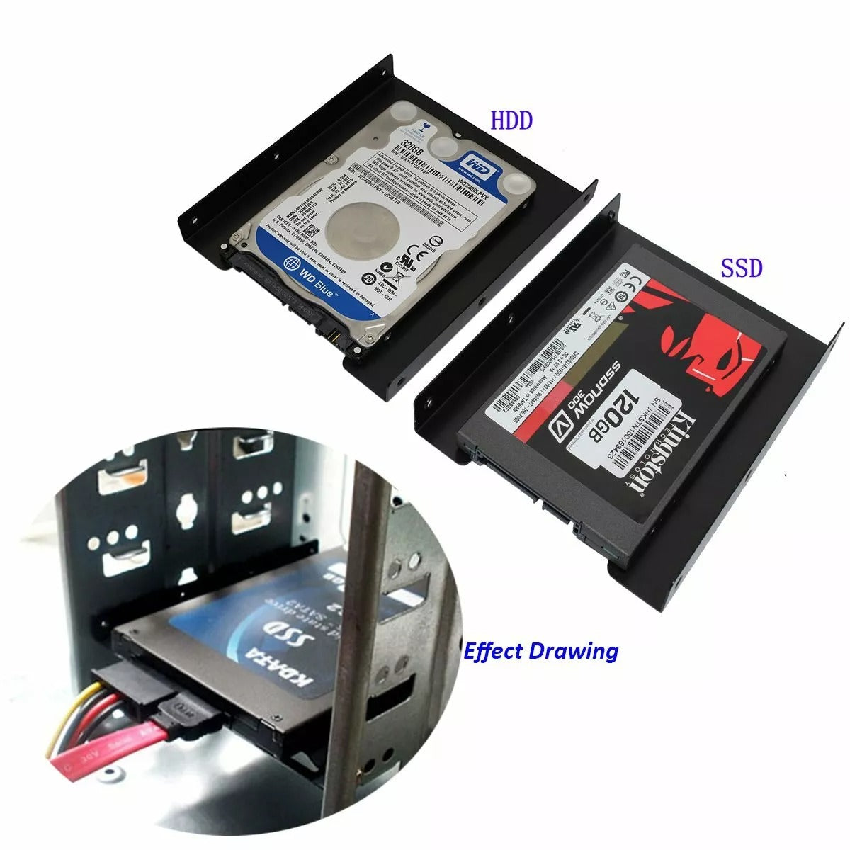 2.5 to 3.5in HDD Metal Mounting Bracket w/Grommet Screw for HP Desktops - Pulls